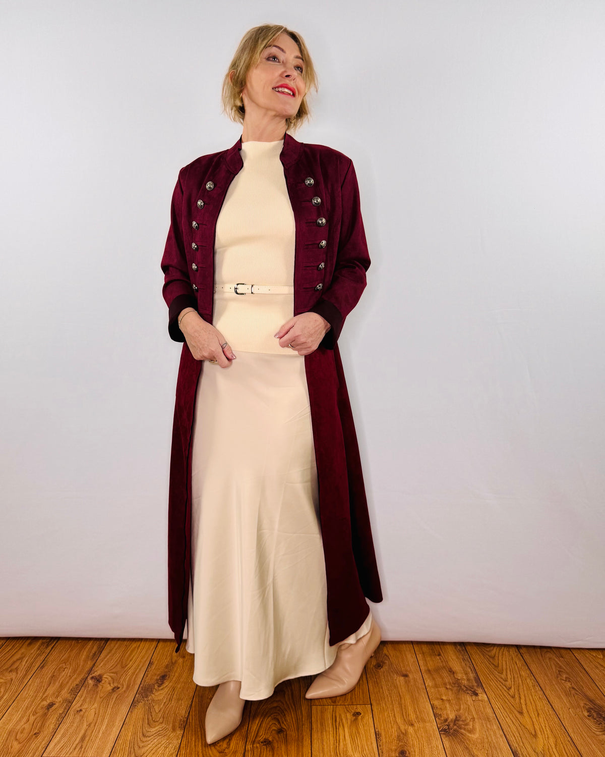 The Carla Military Coat in Burgundy