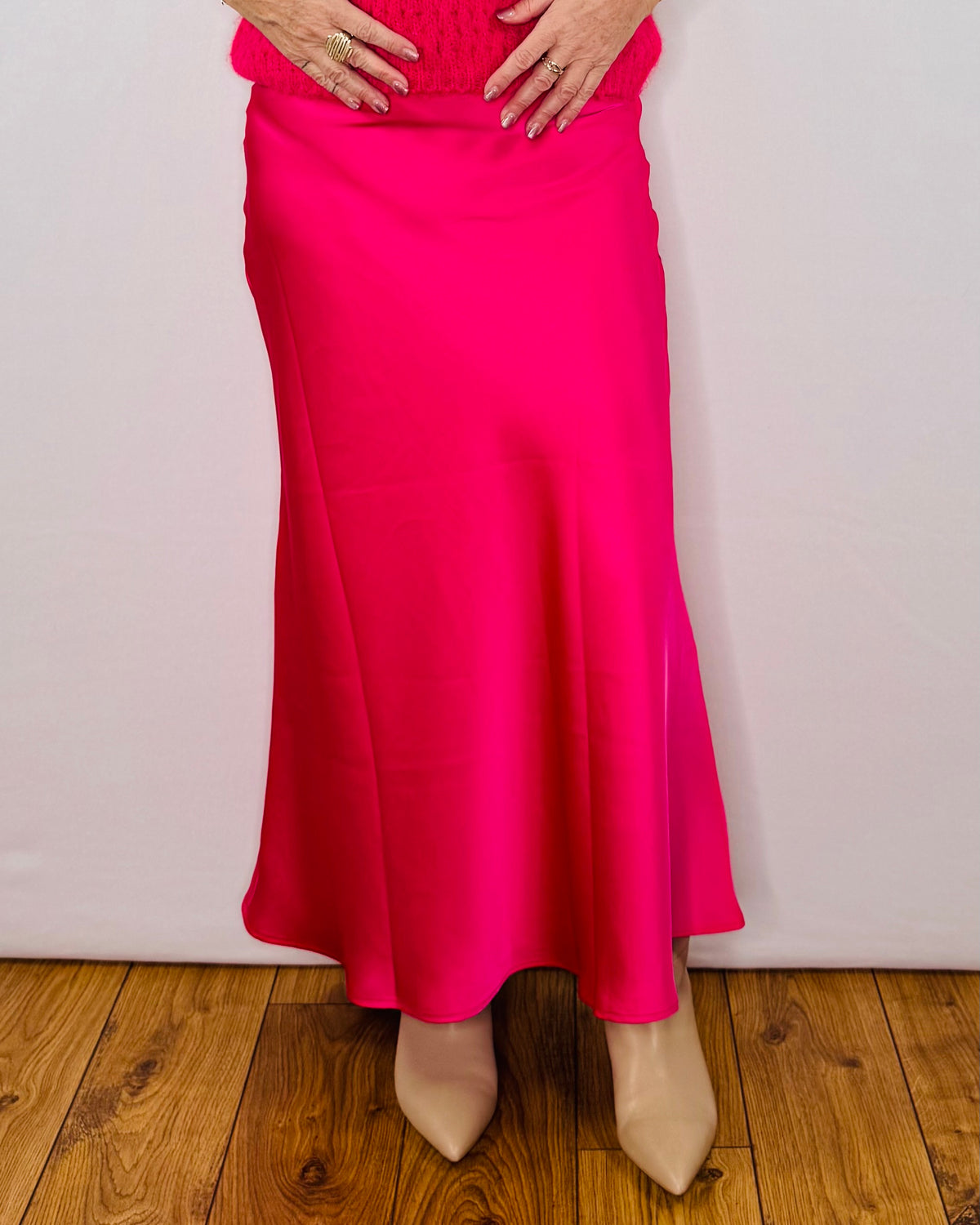 The Ella Satin Skirt in Hot Pink