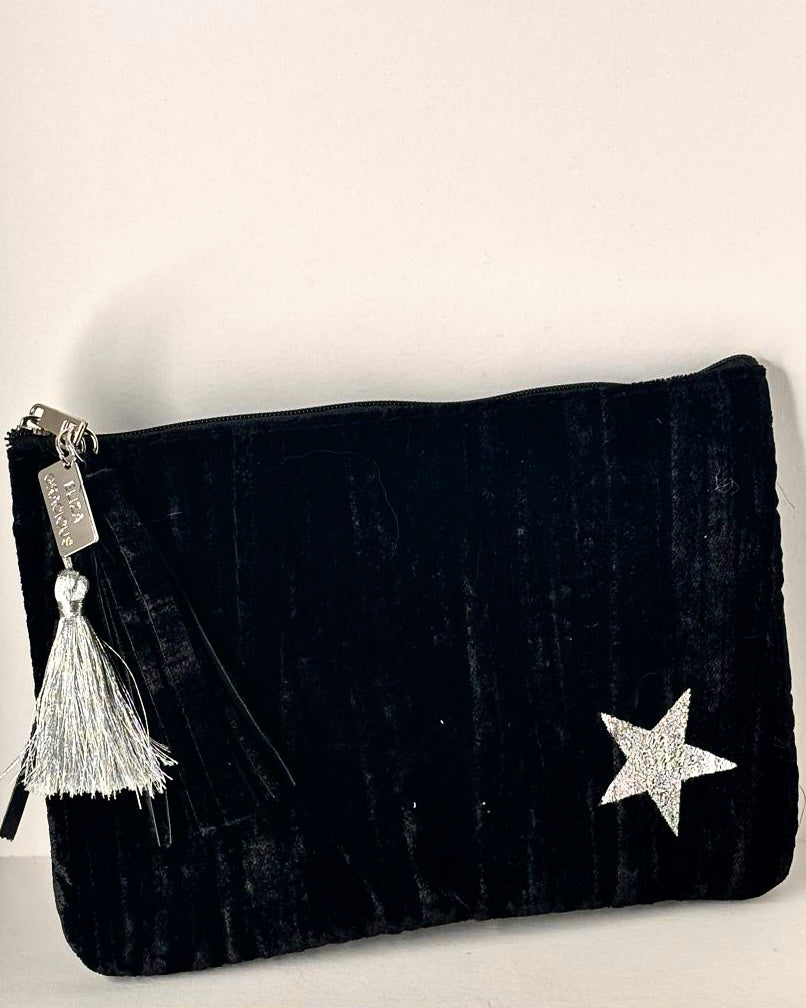 Black Velvet Star Clutch Bag