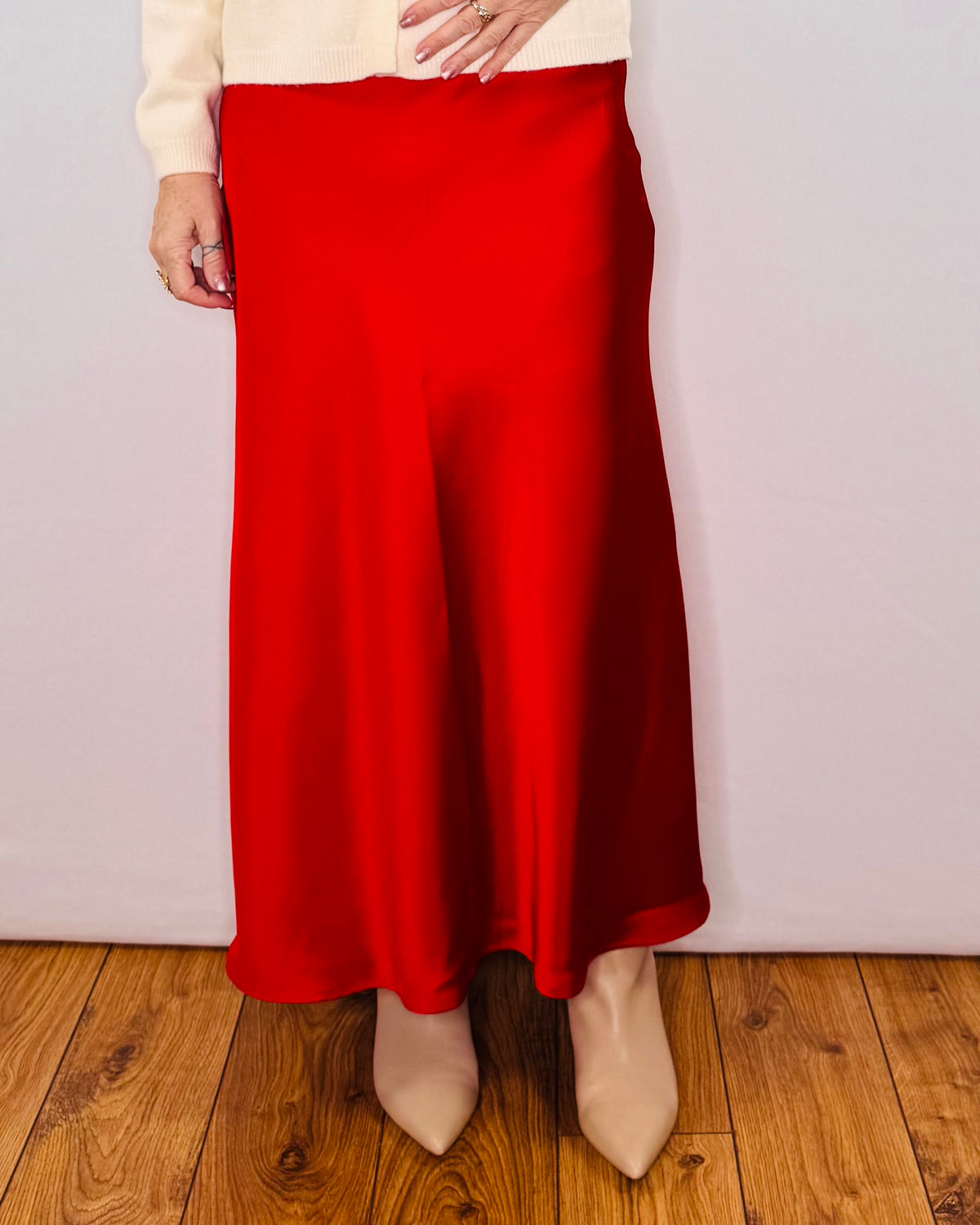 The Ella Satin Skirt in Red