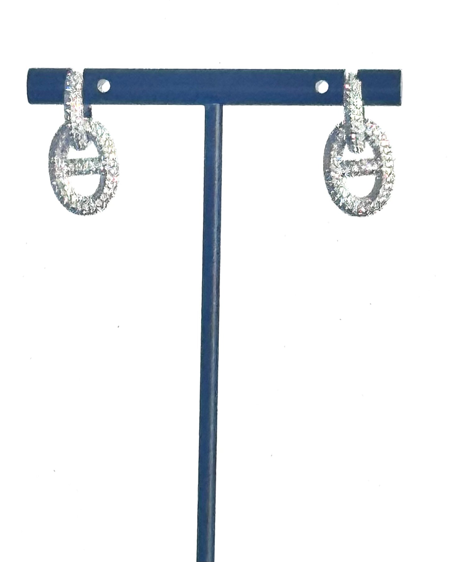 Crystal Link Huggie Earrings in Silver