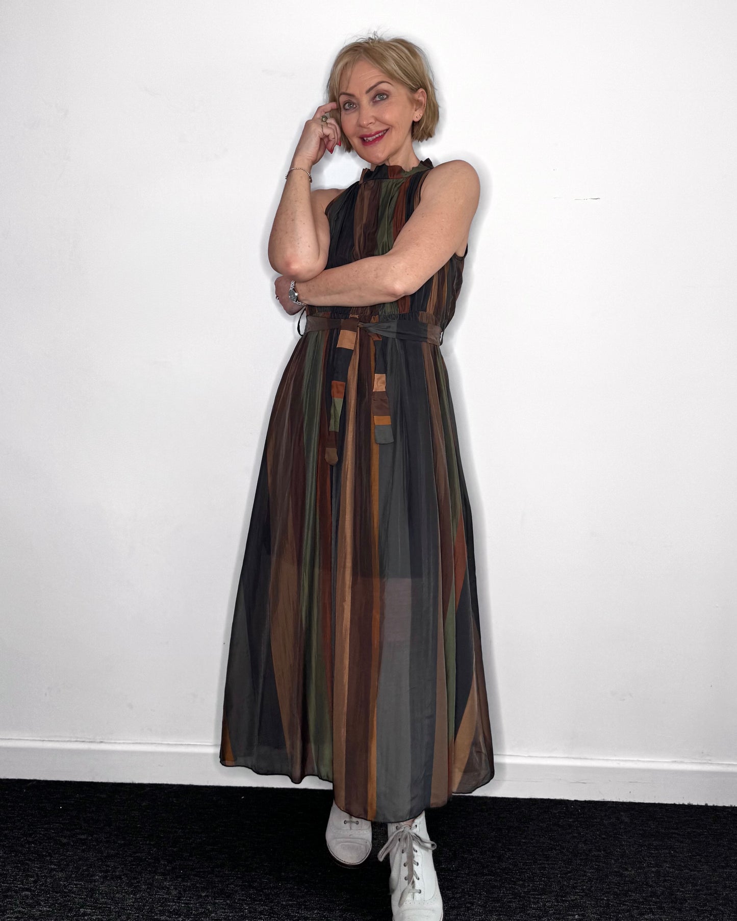 Taylor Sleeveless Striped Dress in Chocolate