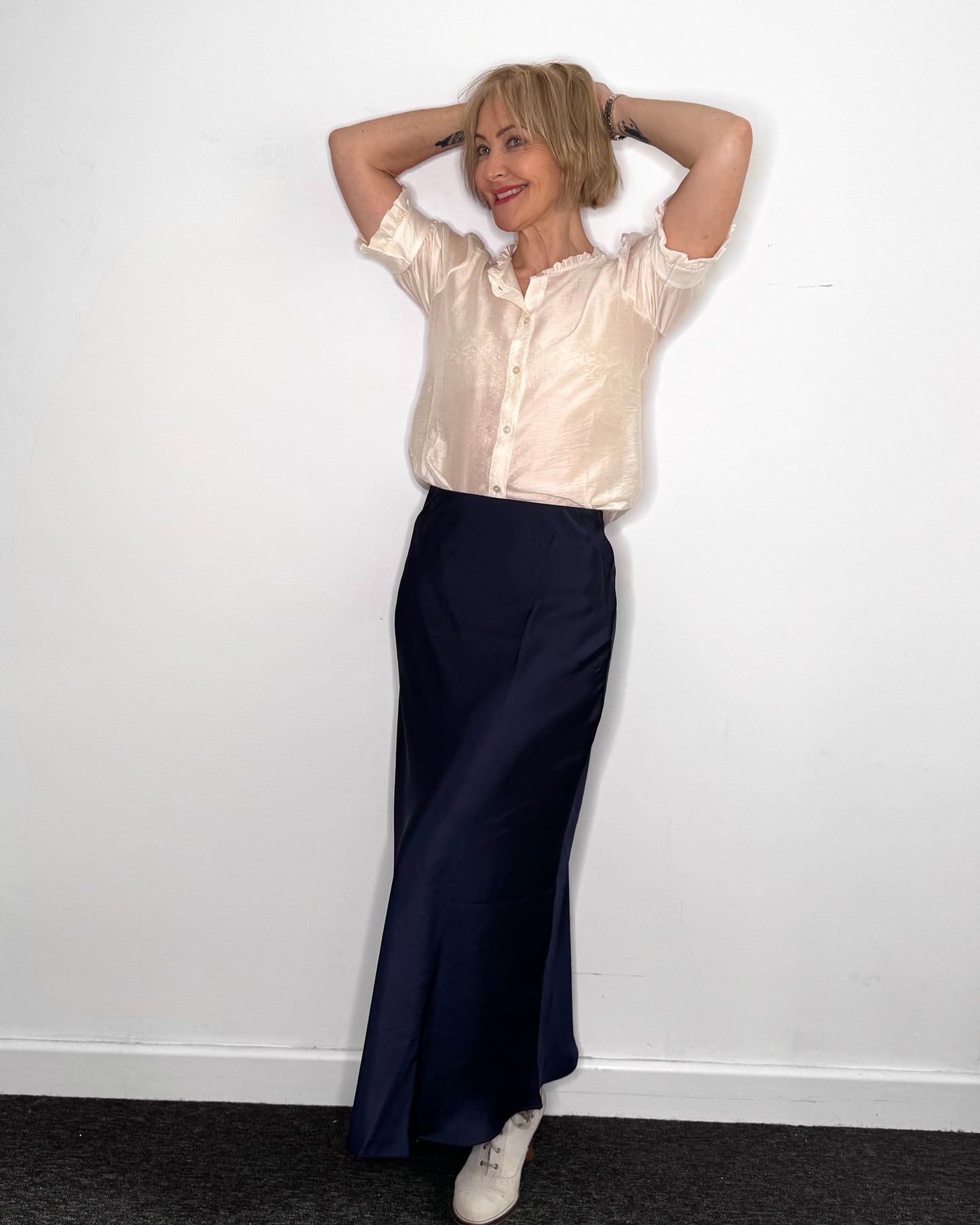 Ella Satin Skirt in Navy
