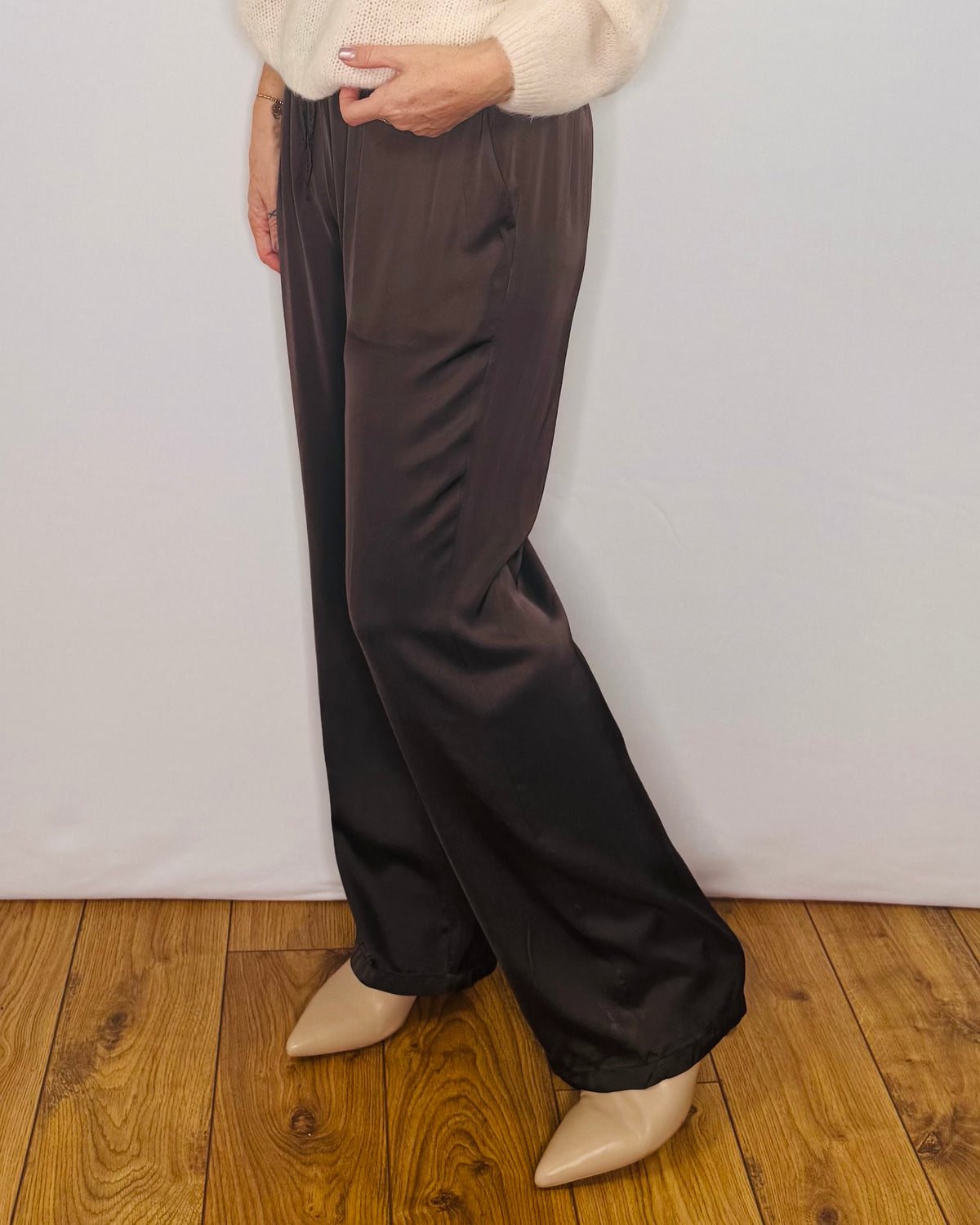 The Olivia Satin Trousers in Chocolate