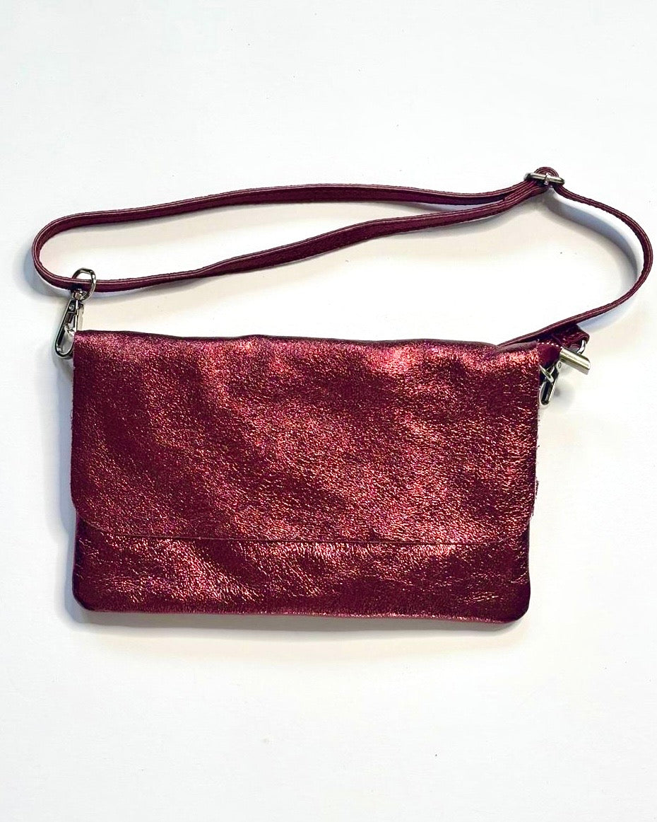 Leather Crossbody Bag in Vino Shimmer