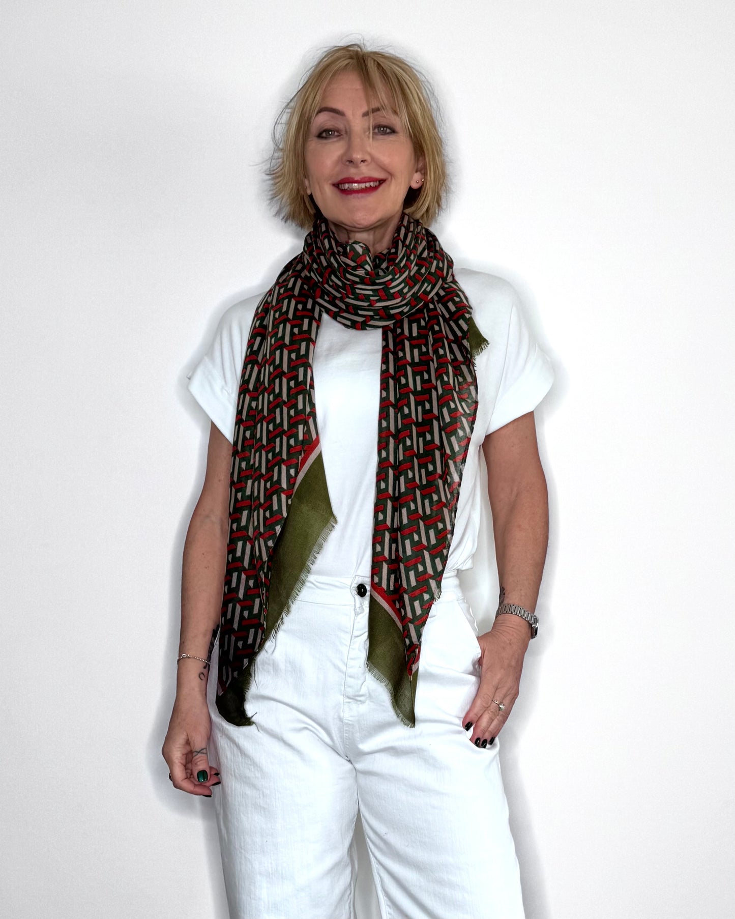 Red & Green Geometric Scarf