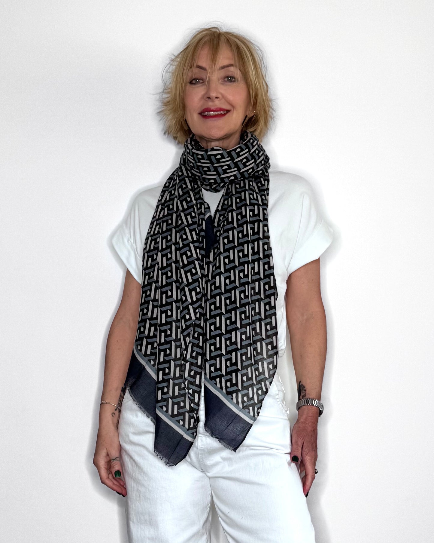 Blue & Navy Geometric Scarf