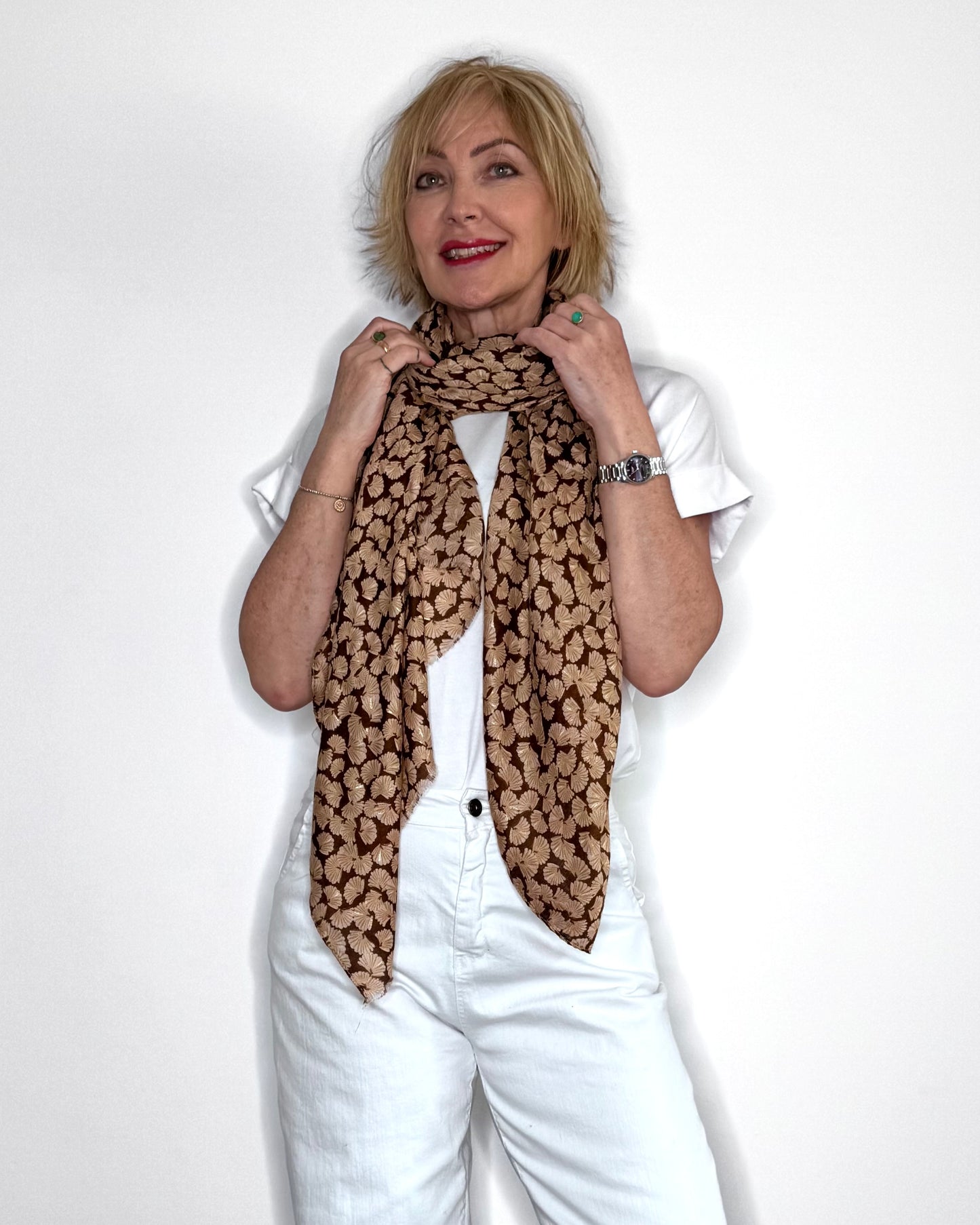 Shell Print Scarf in Chocolate