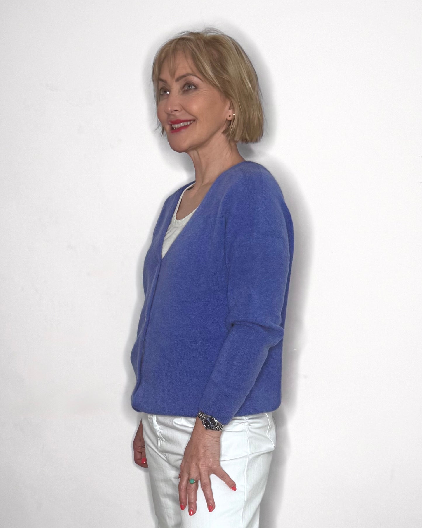 The Mimi V-Neck Cardigan in Cornflower Blue