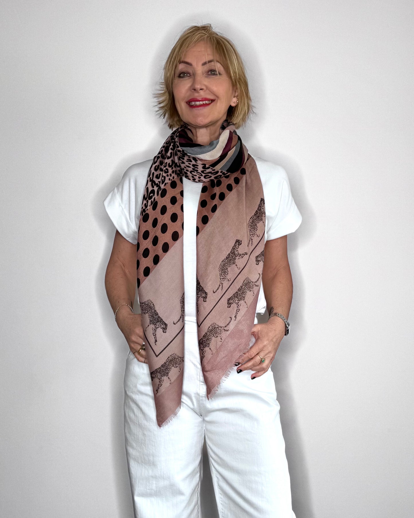 Dusky Pink Mixed Animal Print Scarf