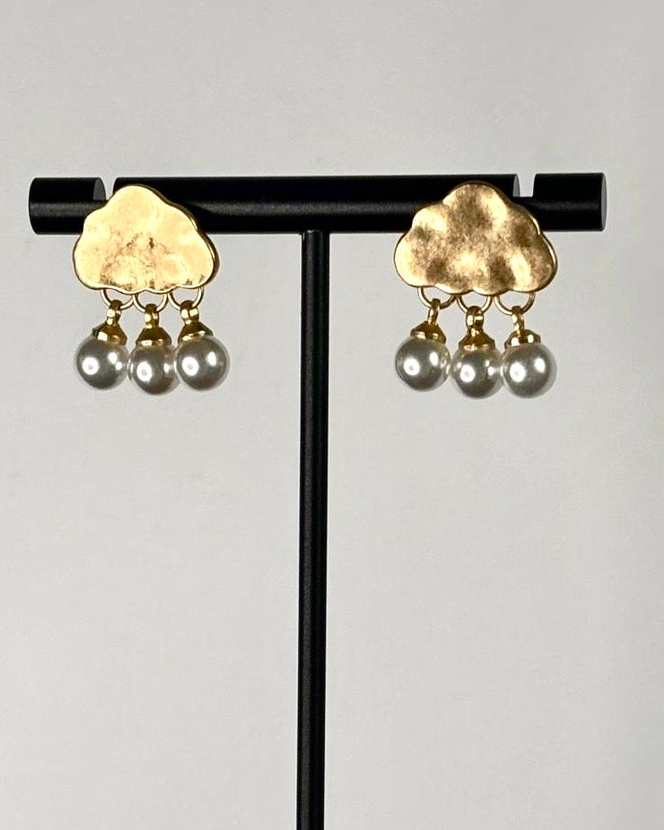 Cloud Pearl Statement Earrings in Gold