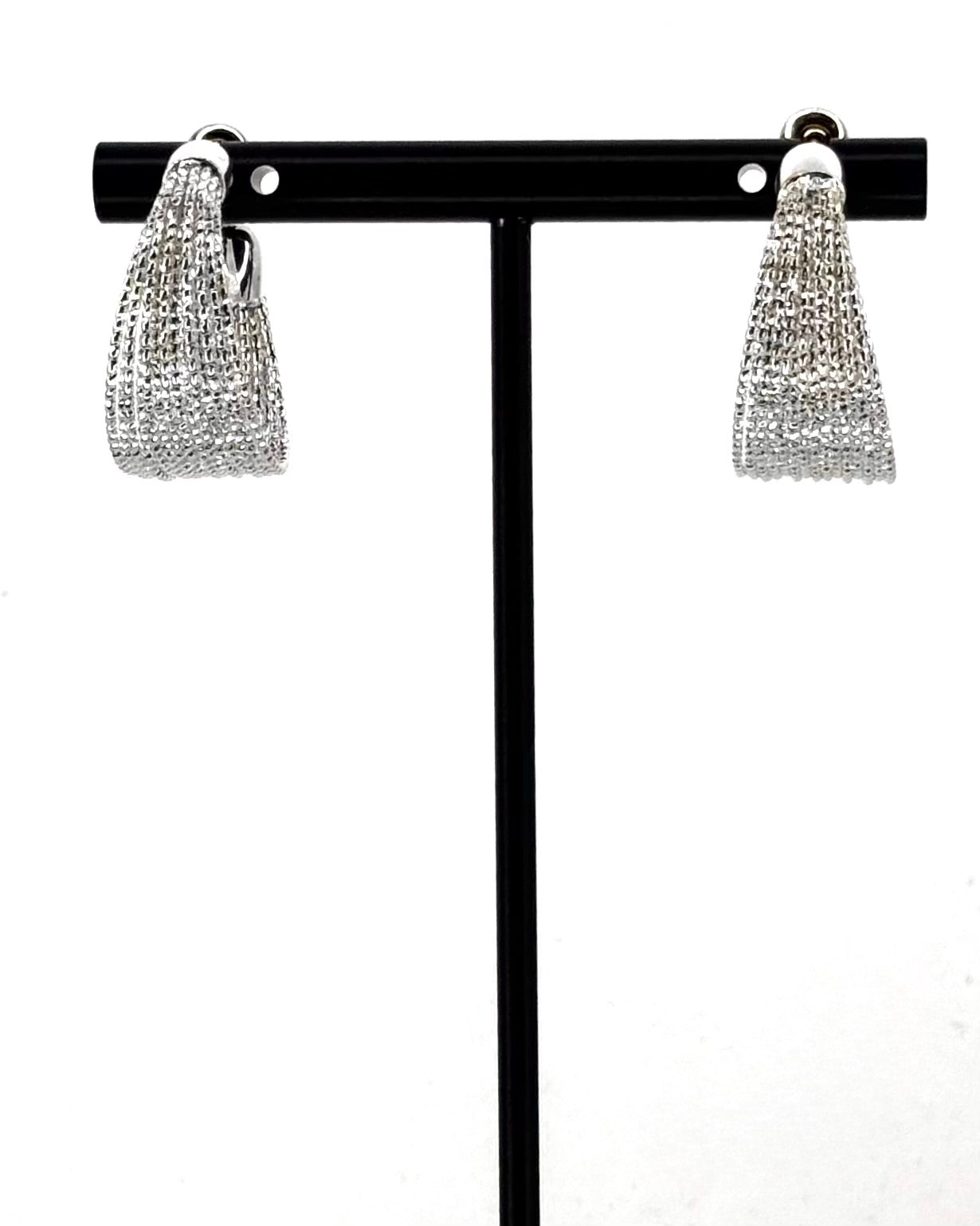 Textured Fan Hoop Earrings in Silver
