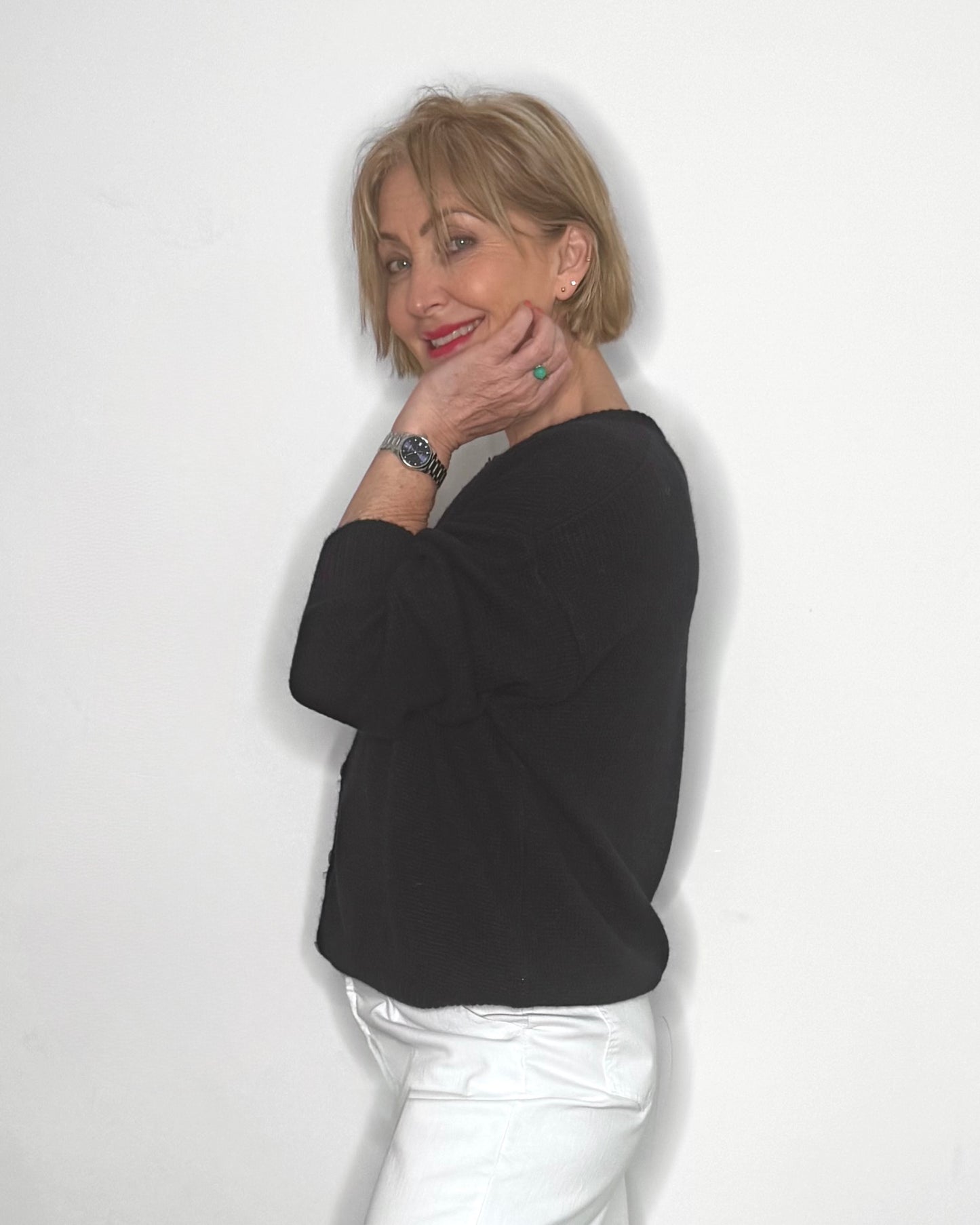 The Eliette Crew-Neck Cardigan in Navy