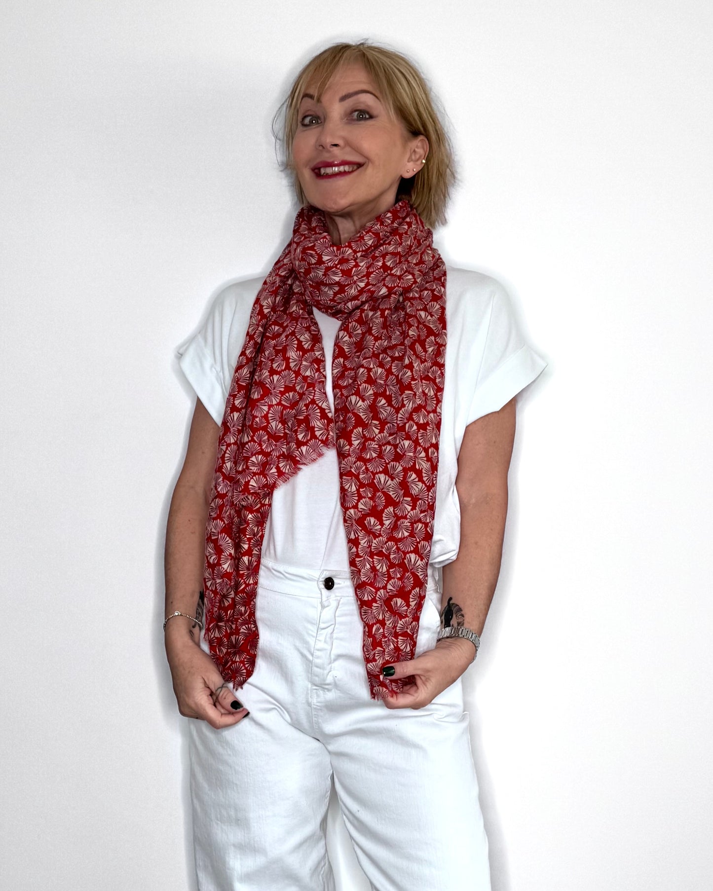 Shell Print Scarf in Red