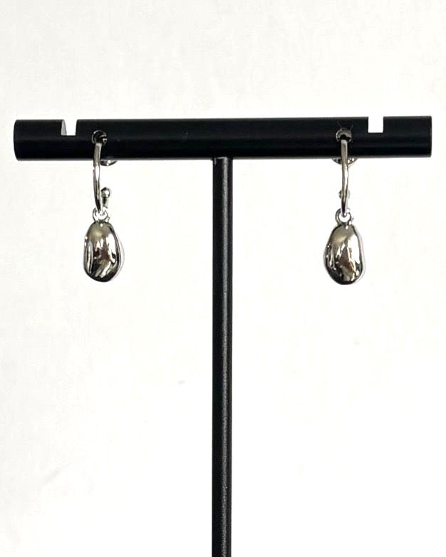 Organic Drop Hoop Earrings in Silver