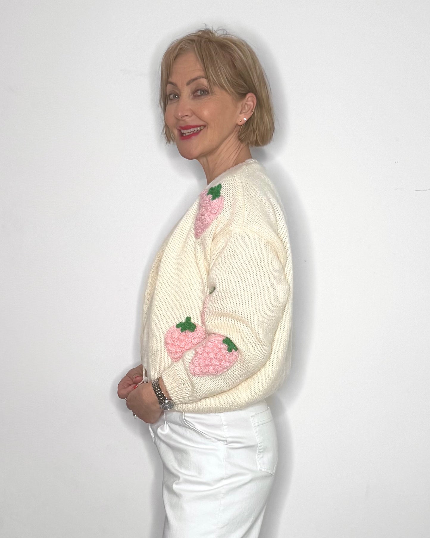 The Steffi Strawberry cardigan in cream