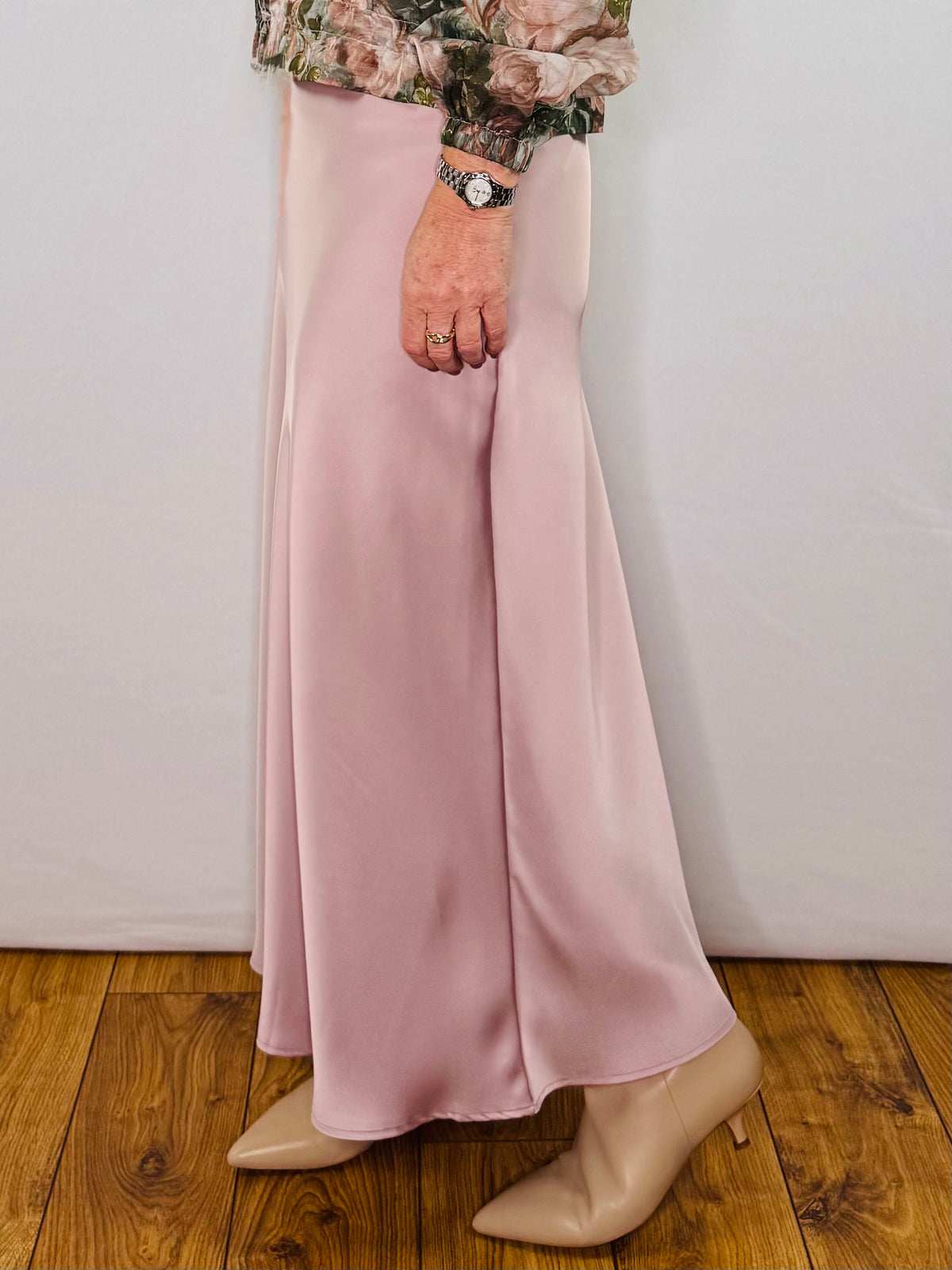 The Ella Satin Skirt in Soft Pink