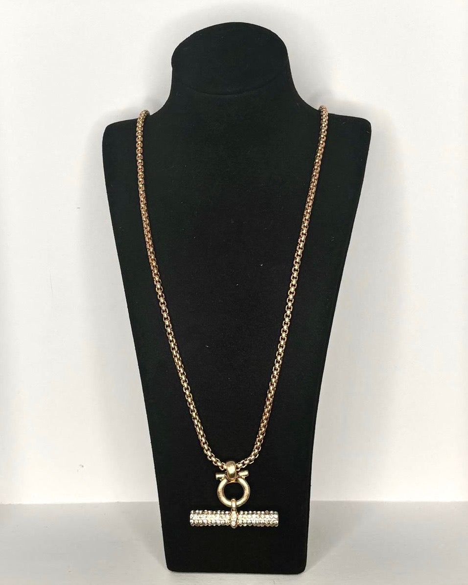 Crystal Toggle Pendant Necklace in Gold