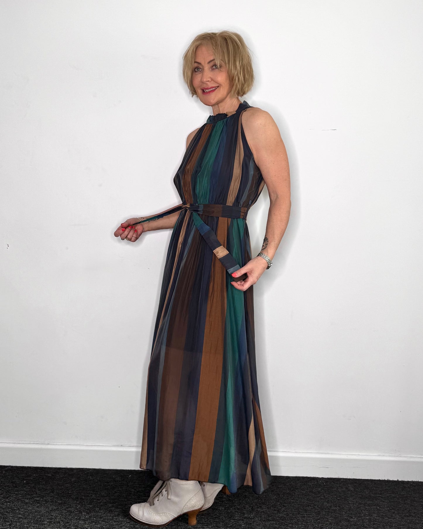 Taylor Sleeveless Striped Dress in Teal
