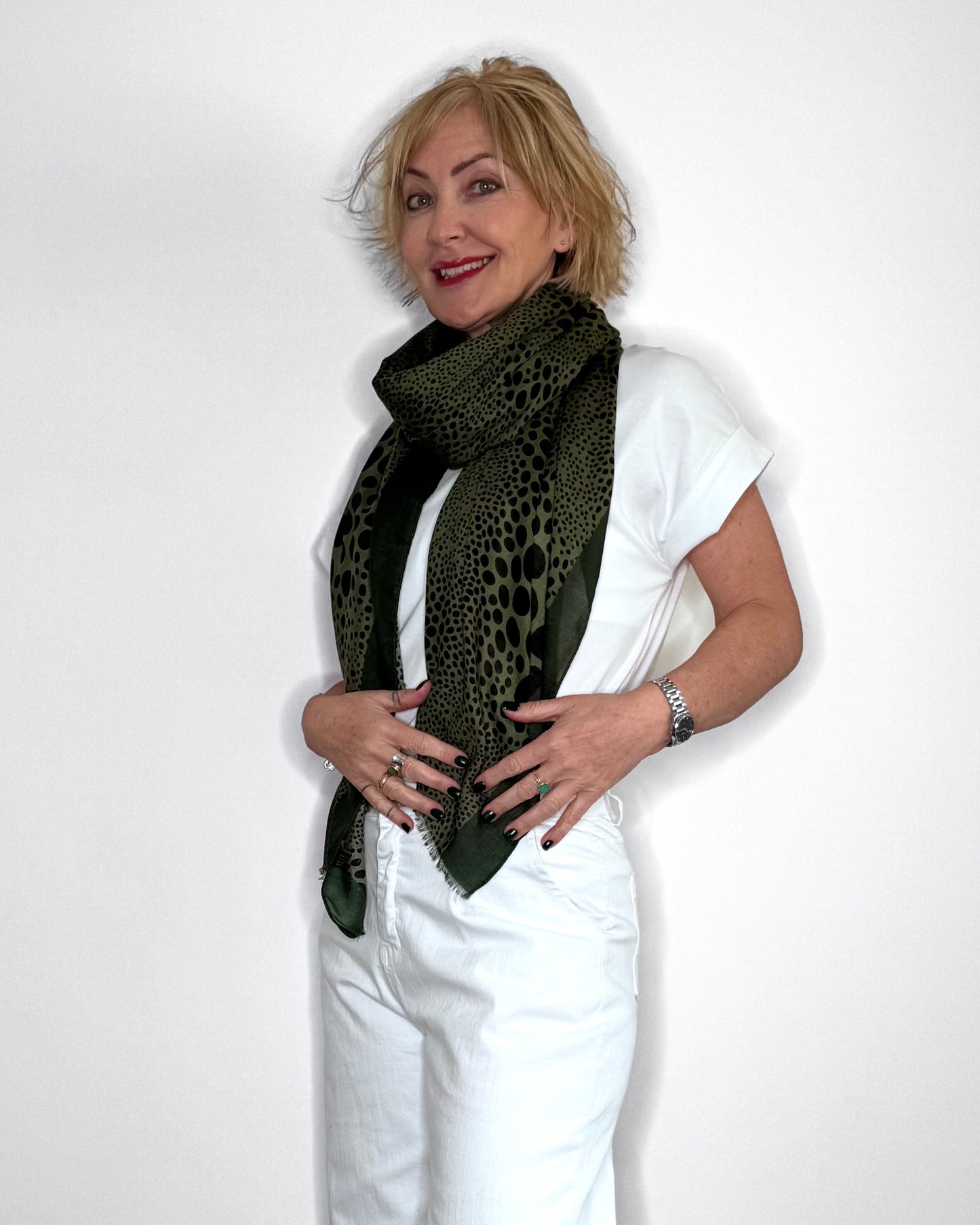 Dark Green Leopard Print Scarf