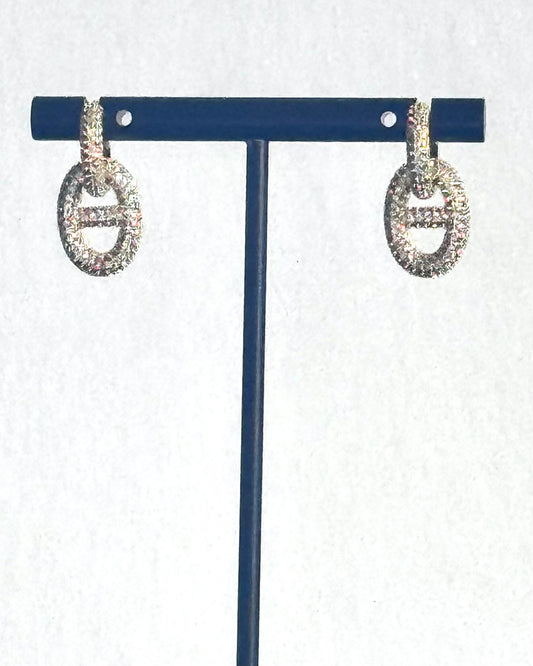 Crystal Link Huggie Earrings in Gold