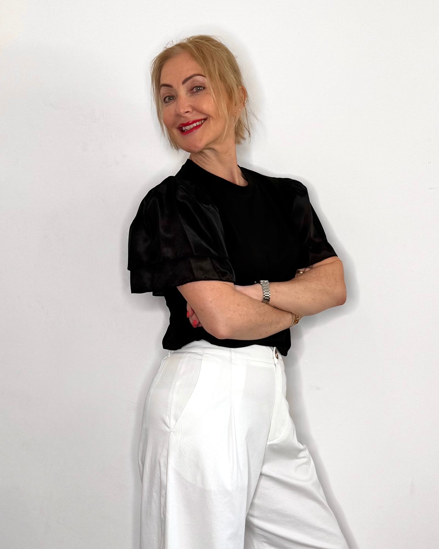 The Clover Flutter Sleeve Tee in Black