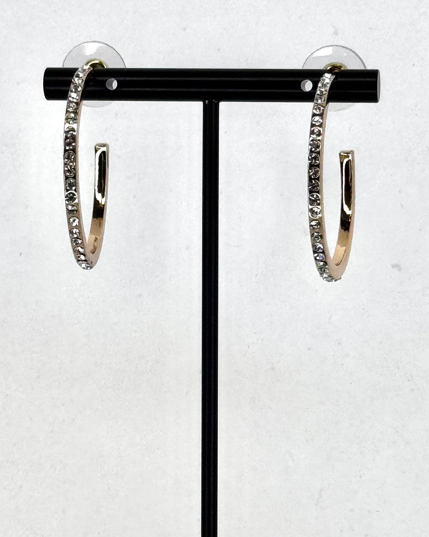 Crystal Line Hoop Earrings in Gold