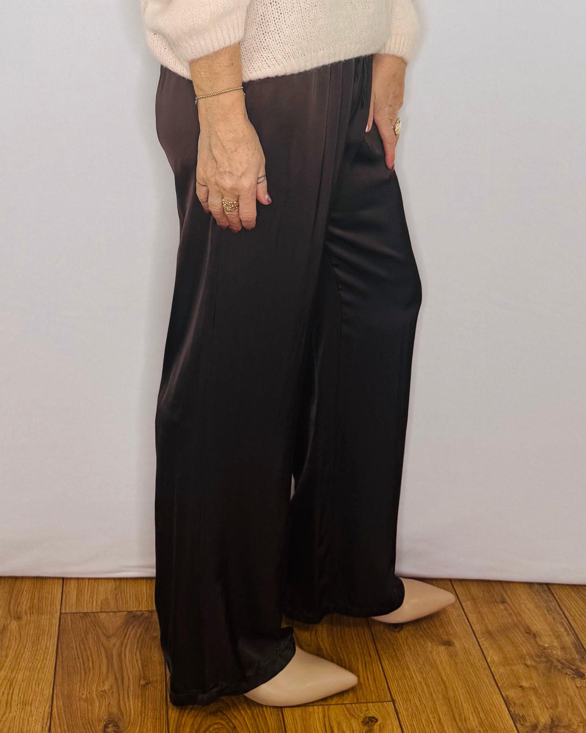 The Olivia Satin Trousers in Chocolate