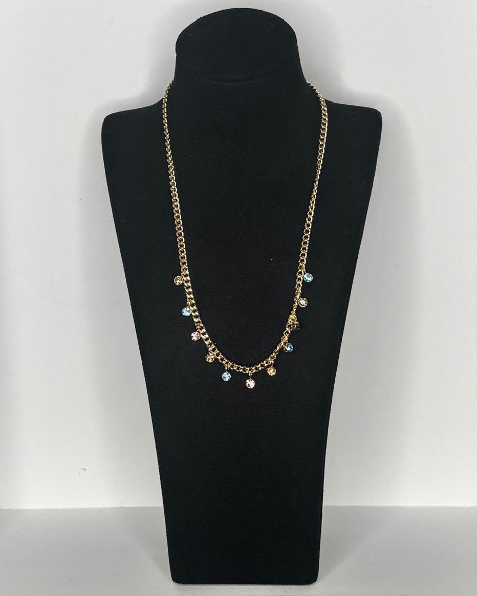 Multicolour Crystal Charm Chain Necklace