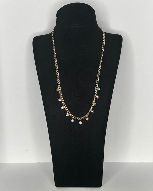 Multicolour Crystal Charm Chain Necklace