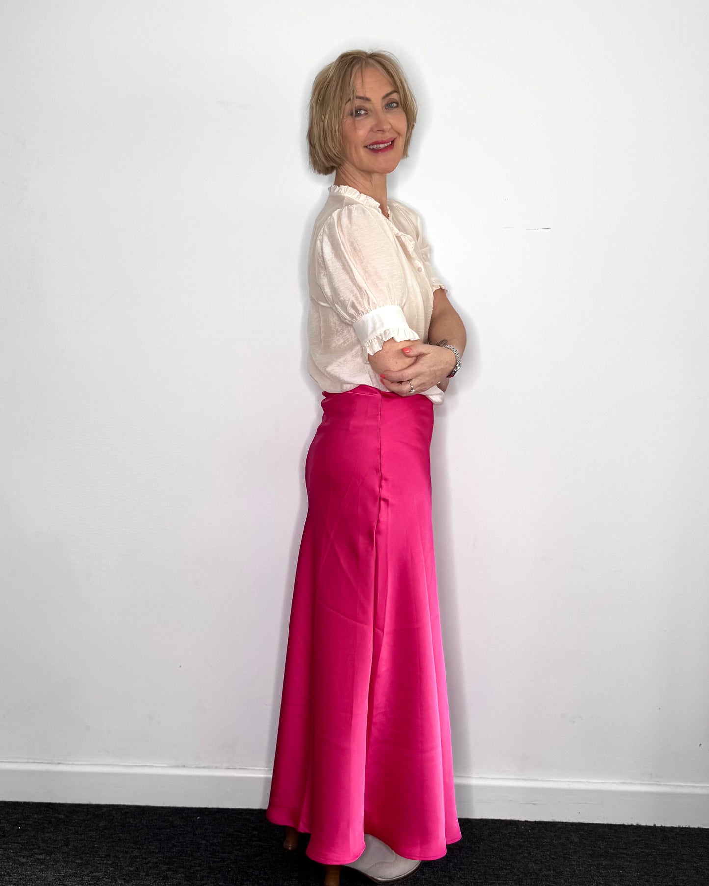 Ella Satin Skirt in Hot Pink