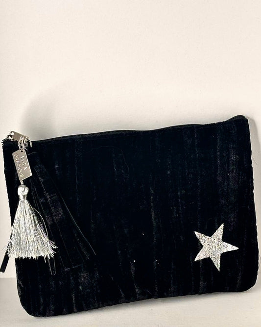 Black Velvet Star Clutch Bag