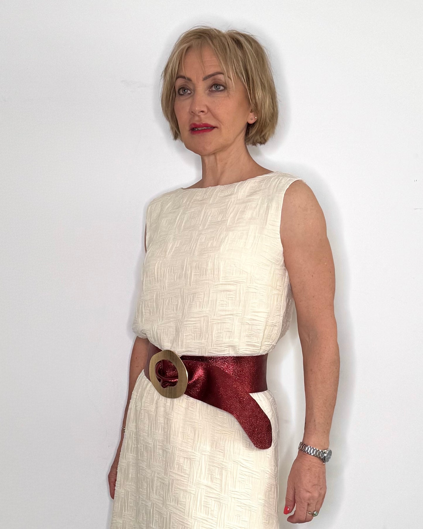 Margherita Leather Belt in Vino Shimmer