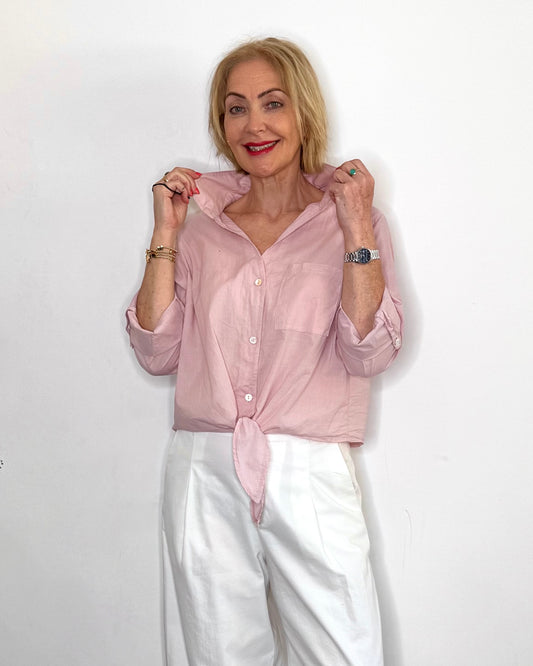 The Susie Tie-Front Shirt in Pale Pink