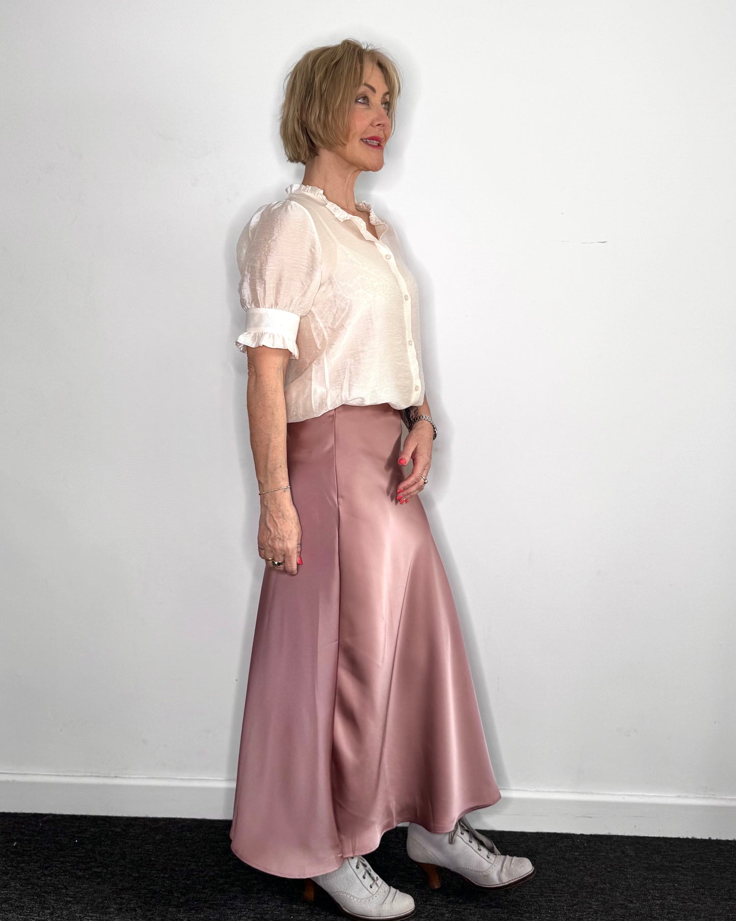 Ella Satin Skirt in Rose Pink