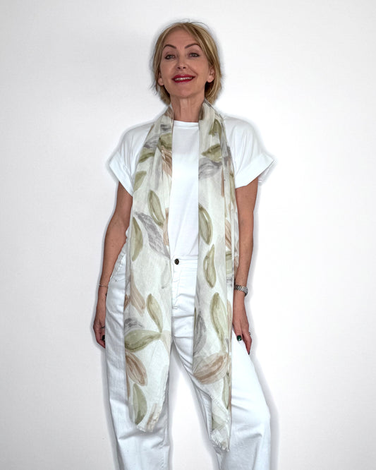 Pale Green & Taupe Abstract Leaf Scarf