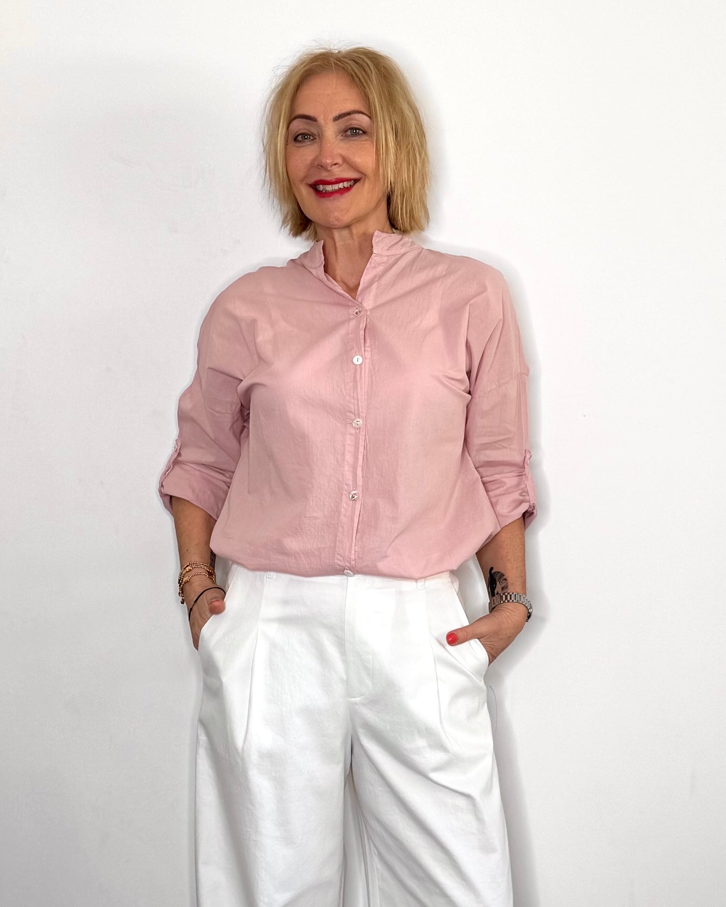 The Maddy Long Shirt in Pale Pink