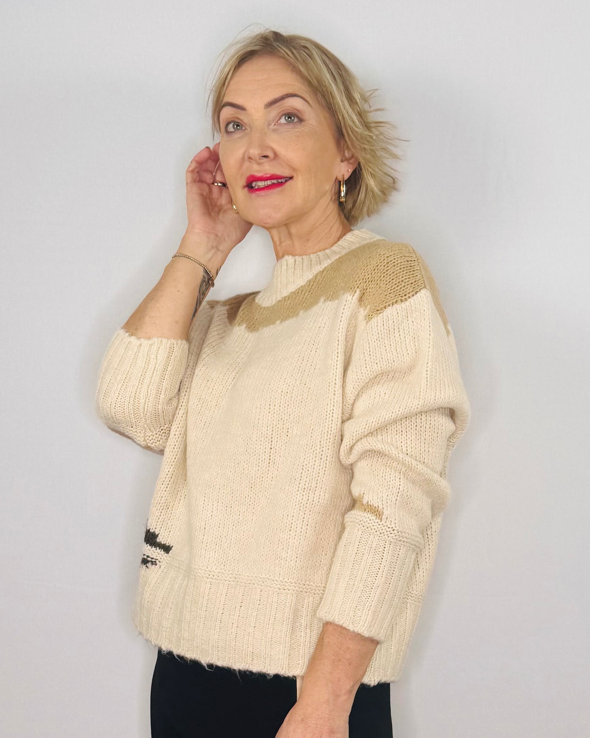 The Fox Jumper in Cream, Stone and Moss