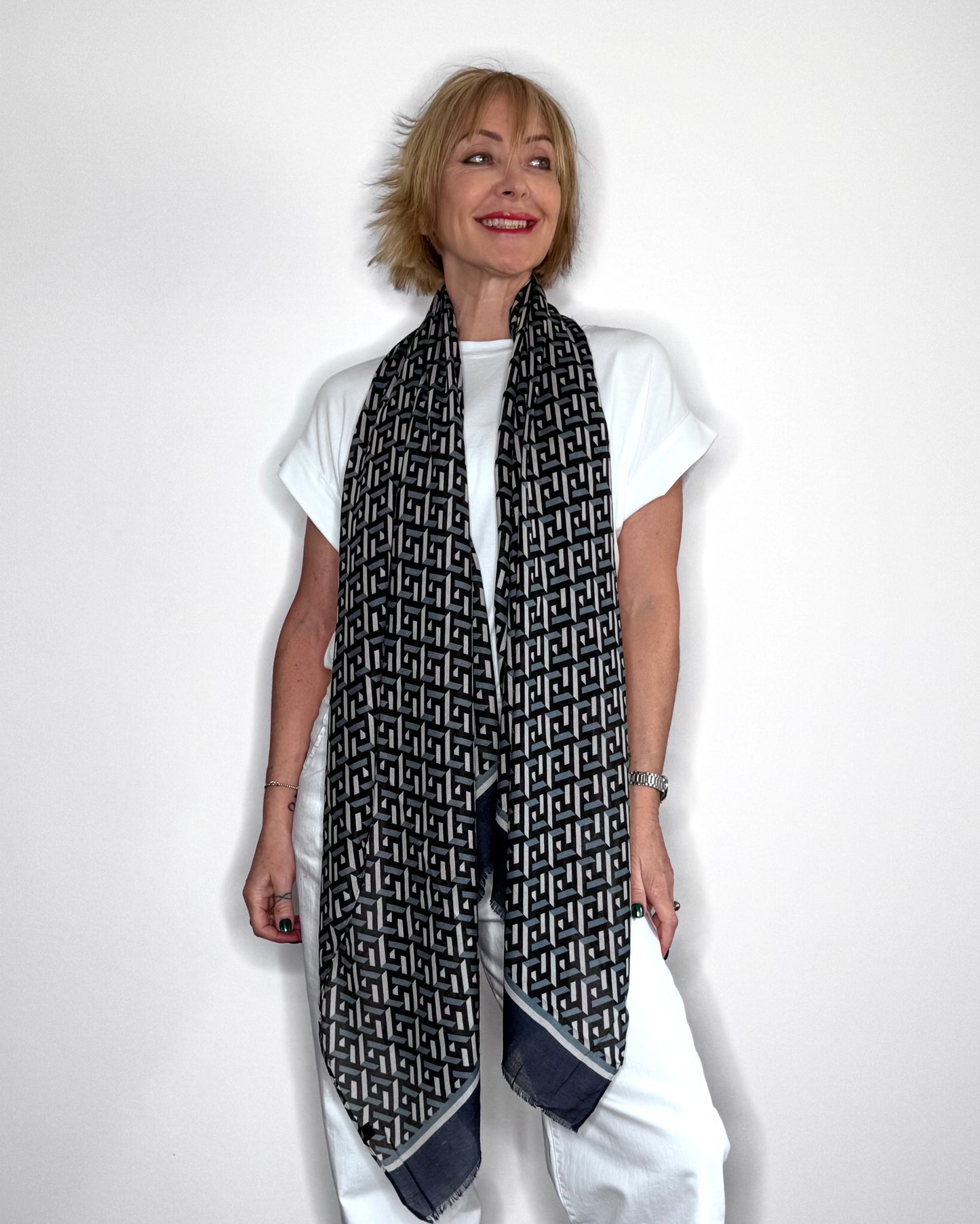 Blue & Navy Geometric Scarf