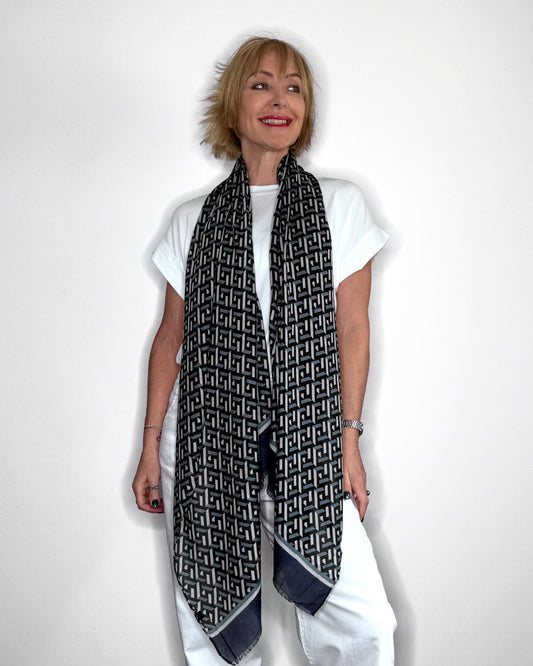 Blue & Navy Geometric Scarf