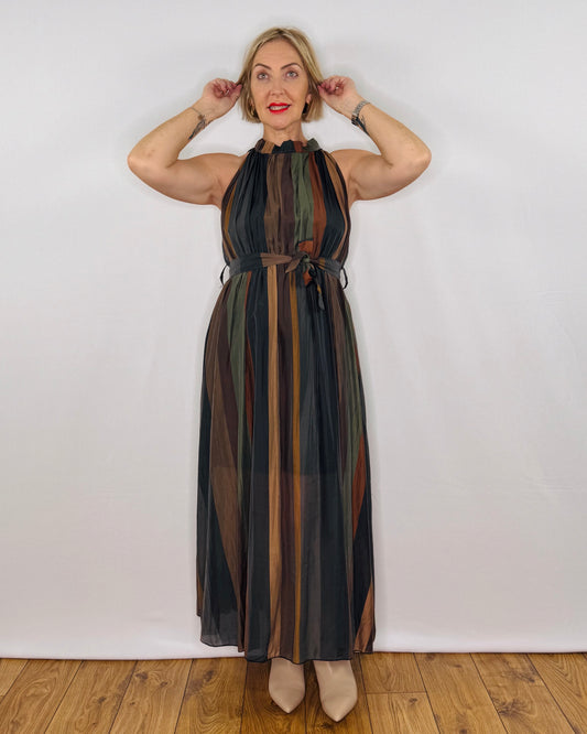 The Taylor Sleeveless Striped Dress in Chocolate