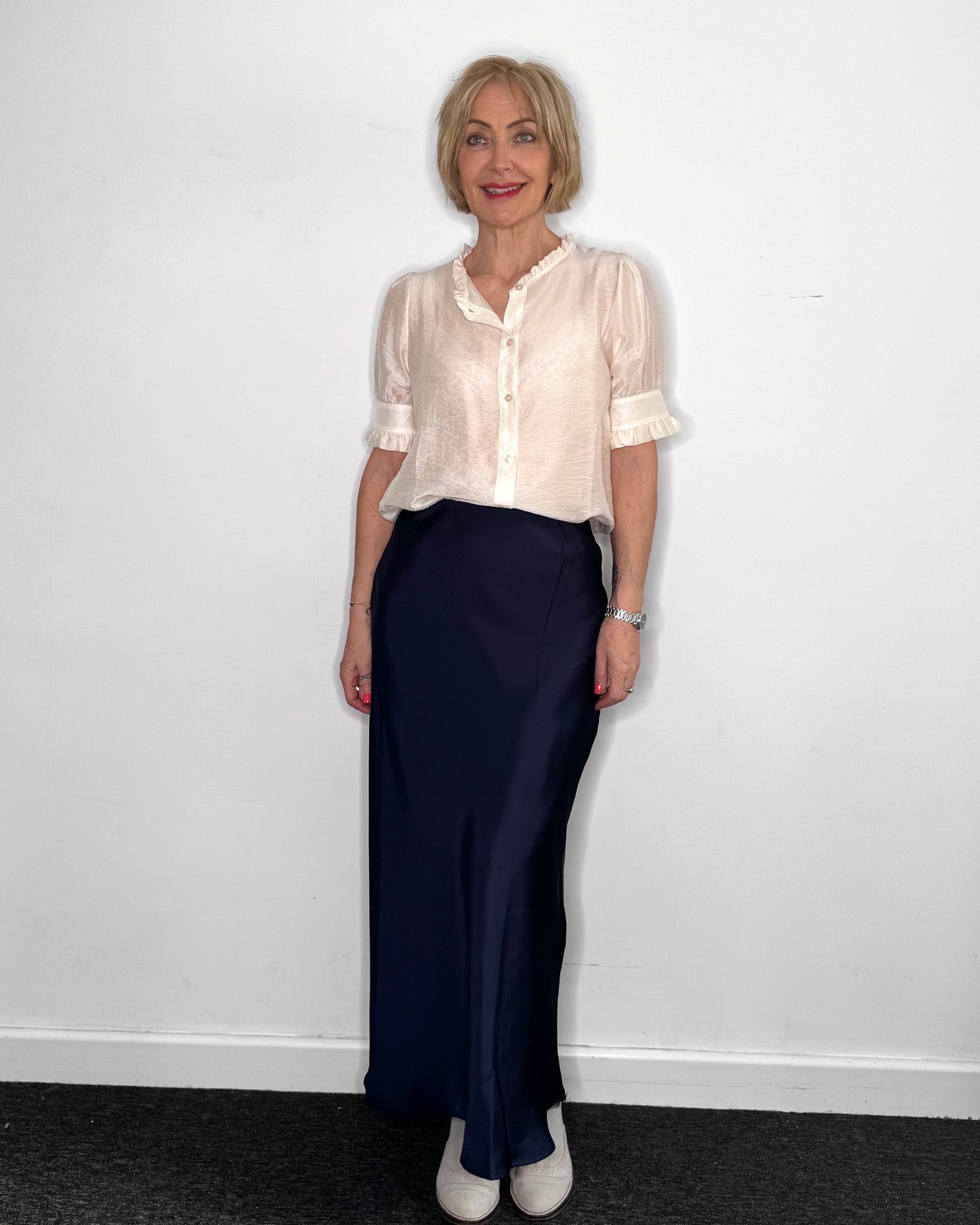 Ella Satin Skirt in Navy