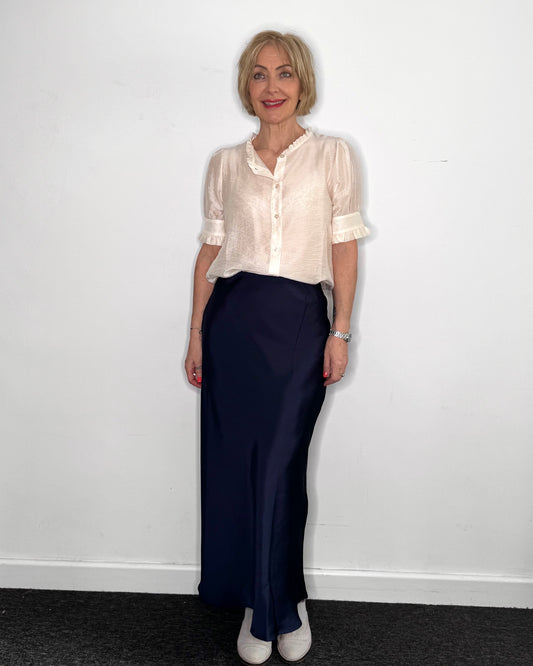 Ella Satin Skirt in Navy