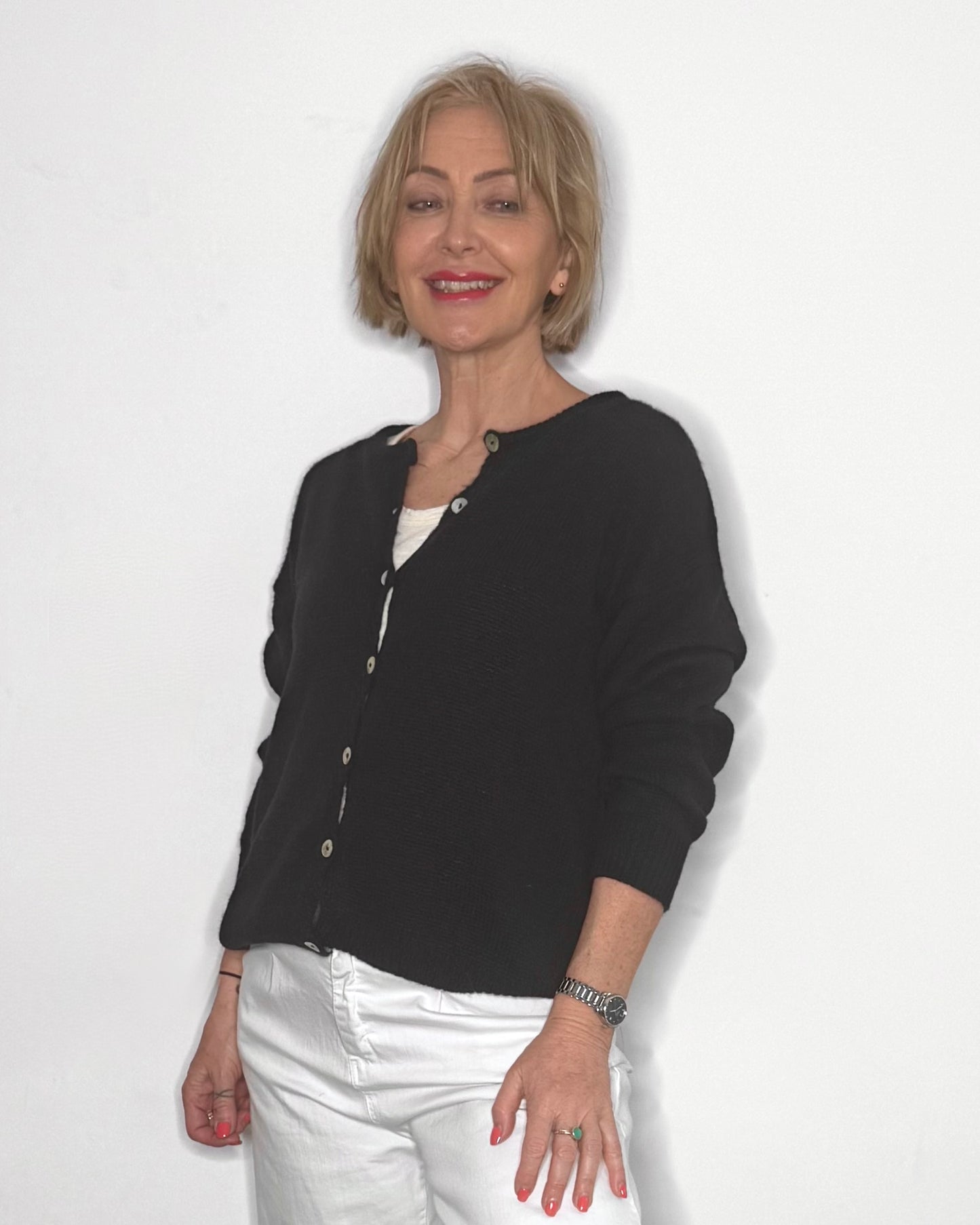 The Eliette Crew-Neck Cardigan in Navy