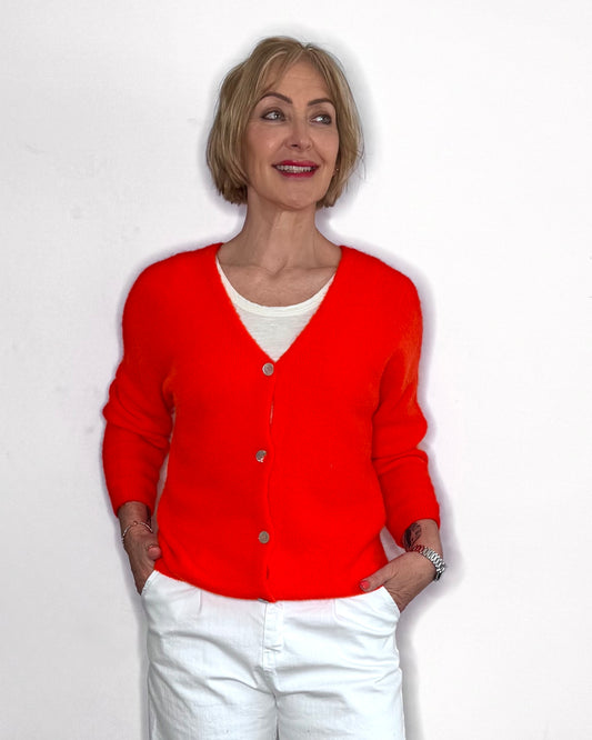 The Mimi V-Neck Cardigan in Orange