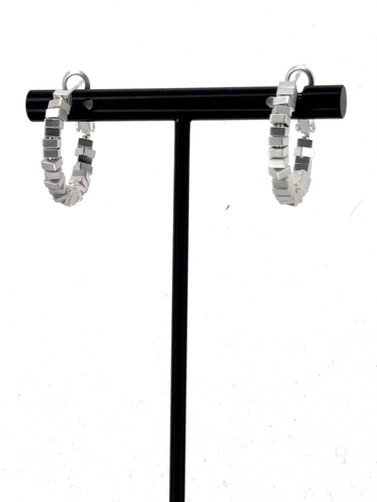 Geo Stack Hoop Earrings in Silver