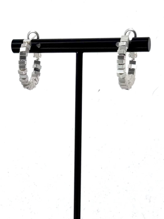 Geo Stack Hoop Earrings in Silver