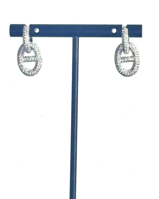 Crystal Link Huggie Earrings in Silver