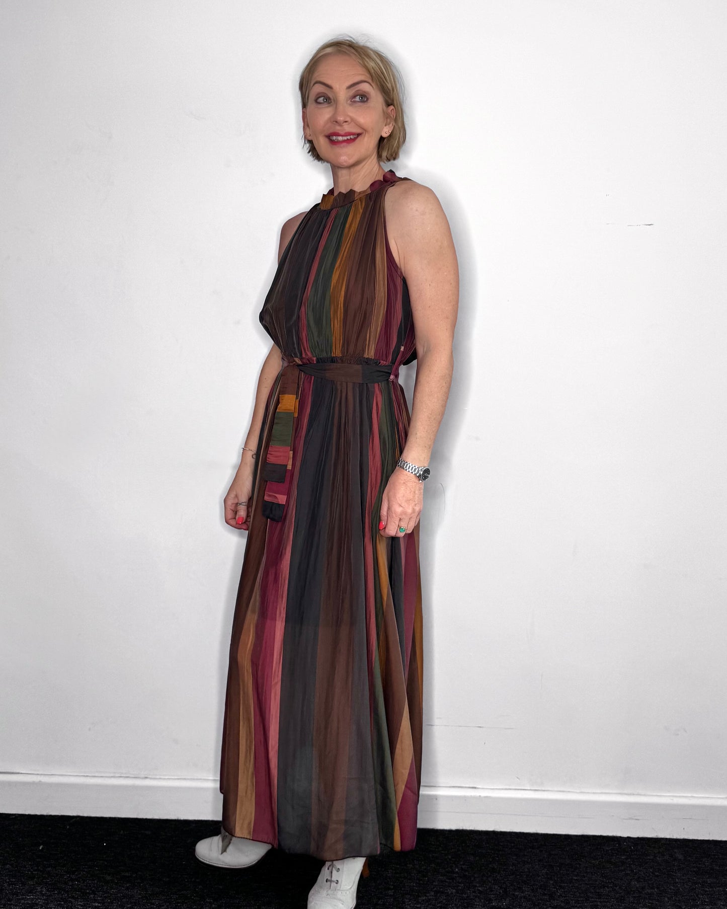 Taylor Sleeveless Striped Dress in Dark Pink