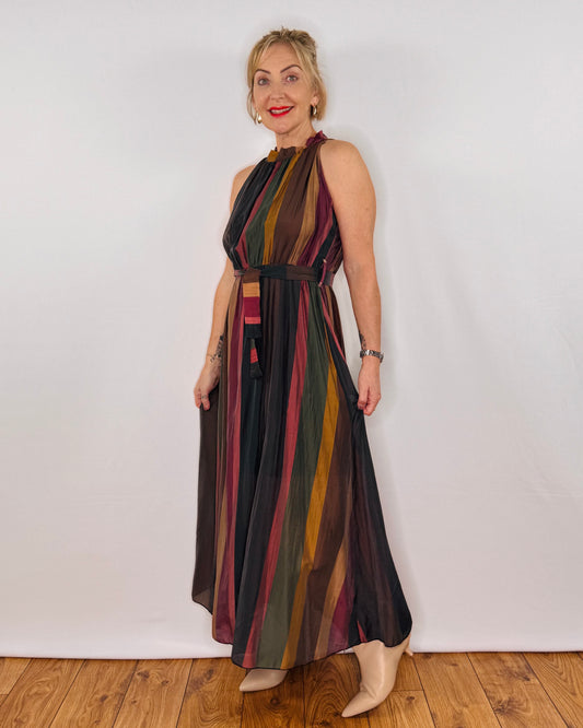 The Taylor Sleeveless Striped Dress in  Burgundy